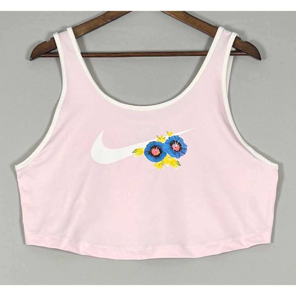 Nike Women Medium Pink Floral Swoosh Reversible Crop Tank Top AQ9734-632